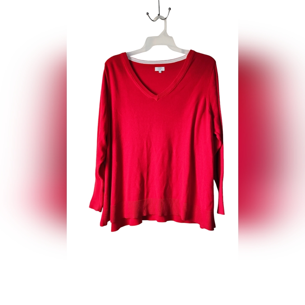 Crown and Ivy Women's Red V Neck Long Sleeve Sweater Barrel Sleeve Plus Size 3X